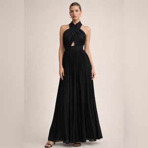 Garota Black Pleated Halter Cutout Maxi Dress Size Large